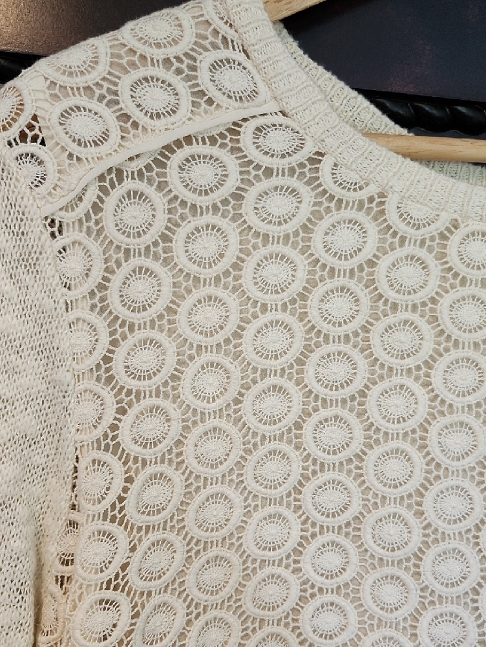 Lucky Brand Cream Layered Crochet Knit Sweater Top - Picture 2 of 8